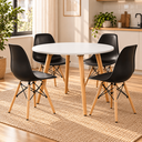 Ver imagem 1 de Conjunto Mesa de Jantar Redonda com 4 Cadeiras Eames Eiffel para Cozinha e Sala de Jantar - Preta