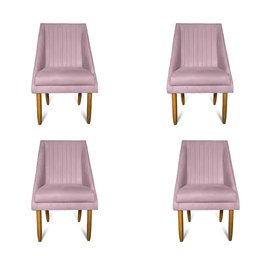 Kit 04 Cadeiras Para Sala De Jantar Ana Pés Palito Suede Rosa Bebê - D'Classe Decor - 1