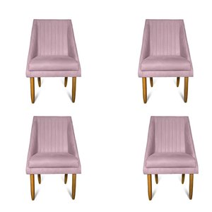 Kit 04 Cadeiras Para Sala De Jantar Ana Pés Palito Suede Rosa Bebê - D'Classe Decor