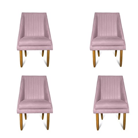 Kit 04 Cadeiras Para Sala De Jantar Ana Pés Palito Suede Rosa Bebê - D'Classe Decor