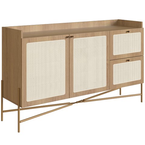 Aparador Buffet para Sala de Jantar 139cm Industrial Indy A03 Hanover Dourado - Lyam Decor