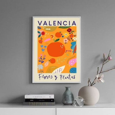 Quadro Poster Flores e Plantas - Valencia 24x18cm:madeira Branca