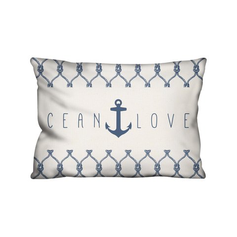 Capa de Almofada Decorativa Âncora Marine Azul 100% Algodão para Sofá - 30x50cm