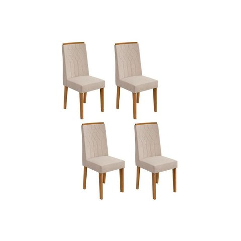 Kit 4 Cadeiras Sala Jantar Exclusive 4 Un Rovere/Amêndoa/Linho Rinzai Bege - Lopas