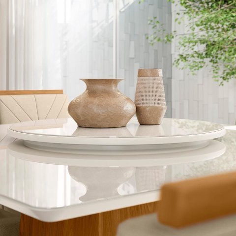 Prato Giratório para Mesa de Jantar 65cm MDF com Vidro Lissa N01 Off White - Lyam Decor