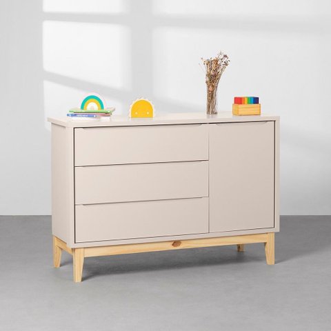 Cômoda Theo 1 Porta com Pés Square Natural - Areia Abra Cadabra