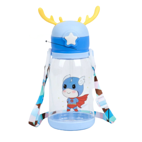 Garrafinha de Água Infantil 600ml com Canudo de Silicone:azul - Astronauta