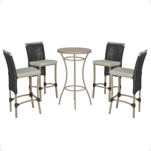 Mesa Bistrô com 4 Banquetas Roma Fendi Corda Náutica Estofado 3 Trama Original