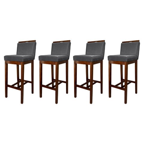 Kit 4 Banquetas Alta Estofadas para Bancada Líbia Madeira Capuccino Suede Cinza Ccs