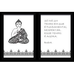 Conjunto Quadros Decorativos 2 peças 40x60 Buda - Moldura Preta Fundo Branco - 1