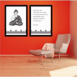Conjunto Quadros Decorativos 2 peças 40x60 Buda - Moldura Preta Fundo Branco - 2