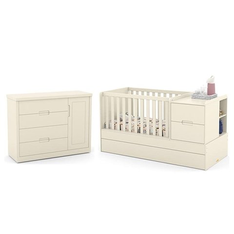 Jogo de Quarto Infantil Tutto New Cômoda com Porta e Berço Multifuncional Formare Off White - Matic
