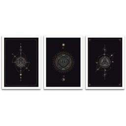Conjunto Quadros Decorativos 3 peças MDF 30x40 Astrologia - Moldura Branca - 1