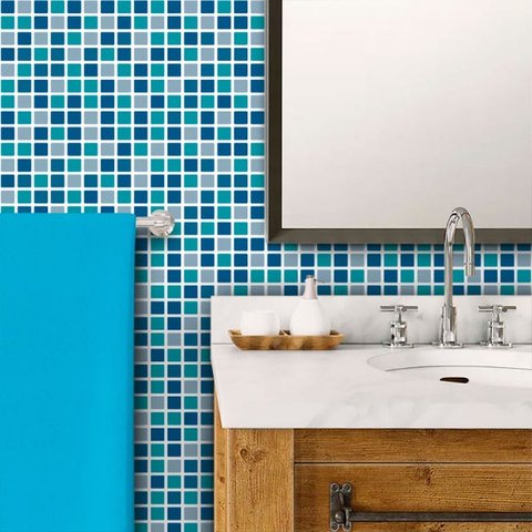 Adesivo de Azulejo Pastilhas Tons de Azul 60x120cm