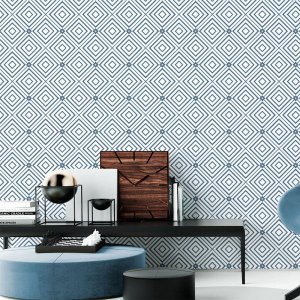 Papel de Parede Geométrico Azul e Branco 1 59x300cm