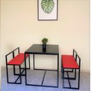 Ver imagem 3 de Conjunto Mesa 4 Cadeiras Pequena Estofado Vermelho Industrial Black Box