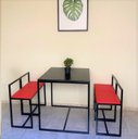 Ver imagem 3 de Conjunto Mesa 4 Cadeiras Pequena Estofado Vermelho Industrial Black Box