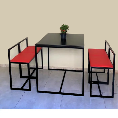 Conjunto Mesa 4 Cadeiras Pequena Estofado Vermelho Industrial Black Box