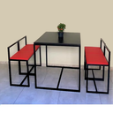 Ver imagem 1 de Conjunto Mesa 4 Cadeiras Pequena Estofado Vermelho Industrial Black Box