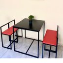 Ver imagem 5 de Conjunto Mesa 4 Cadeiras Pequena Estofado Vermelho Industrial Black Box