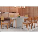 Ver imagem 1 de Conjunto Sala de Jantar Tilia C/ Tampo Madeirado C/ Vidro Canto Curvo 180x90cm e 6 Cadeiras Havana