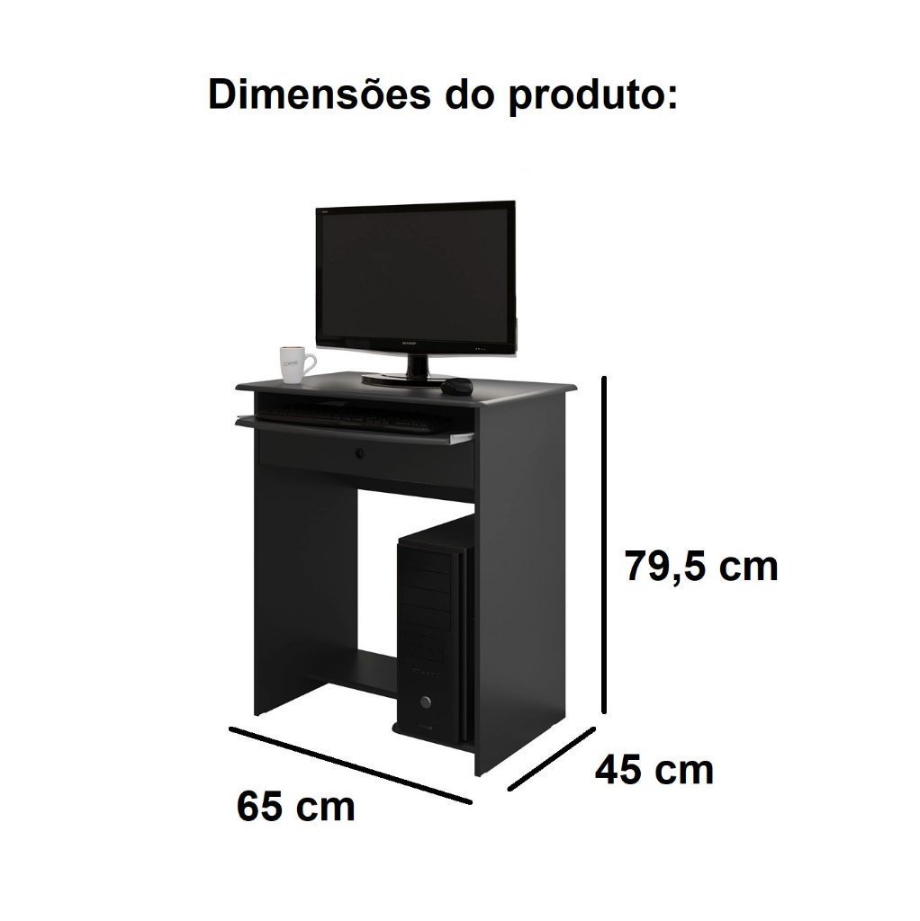 MESA DE COMPUTADOR PRETA - PRATICA (1 gaveta) - 2