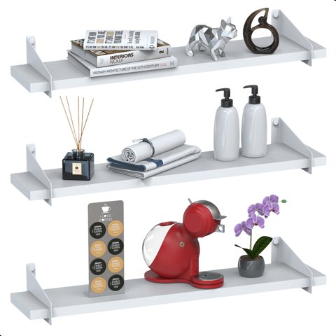 3 Prateleiras de Madeira Estilo Industrial Suspensa Max60bb