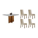 Ver imagem 1 de Conjunto: Mesa de Cozinha Berlim Tampo c/ Vidro Curvo 90cm+ 4 Cadeiras Dakota Madeira Naturale/Off