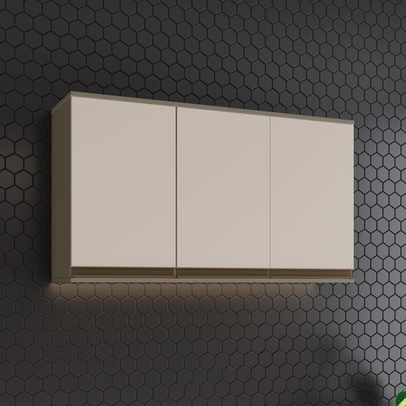 Armário Aéreo 3 Portas 120cm Connect Cinza/Duna/Cristal