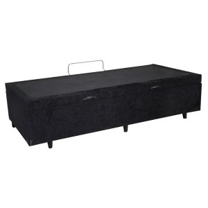 Base Box Baú Solteiro Suede Preta - 45x78x188