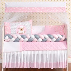 KIT BERÇO CARNEIRINHO TRANÇADO MENINO E MENINA 11 PEÇAS KIT AMERICANO PARA BEBÊ COM EDREDOM E SAIA:R