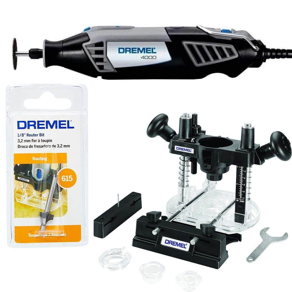 Retifica Corte Retífica DREMEL 4000 com Tupia Guia de Corte 335 e Fresa 615 -110V ...