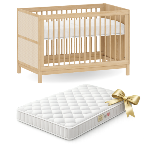 Berço com Colchão Americano 2 em 1 de Madeira com Palinha Linha Indy Quater