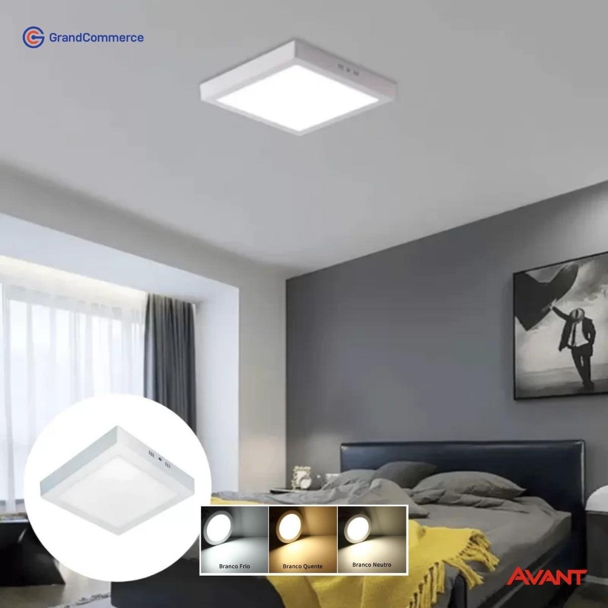 Luminária Plafon Led de Teto Avant Painel Quadrado Sobrepor 18w 110v/220v - 2