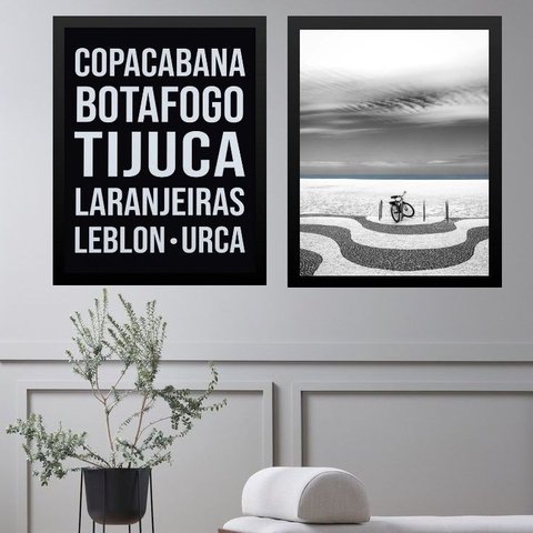 Kit 2 Quadros Rio de Janeiro Zona Sul - Bairros 45x34cm - com Vidro:moldura Preta