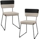 Ver imagem 1 de Kit 02 Cadeiras Decorativas Estofada Allana L02 Faixa Corano Preto Linho Bege - Lyam Decor