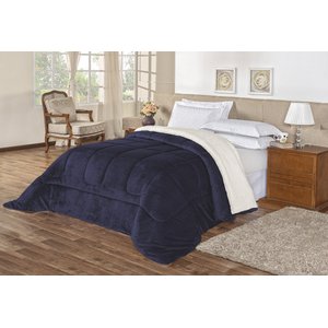 Cobertor King Size Edredom Manta e Sherpa - Luxo:azul-marinho/azul-marinho