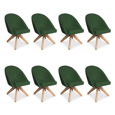 Kit 08 Poltronas Cadeira Giratória Bela Suede Verde Base de Madeira - Pallazio