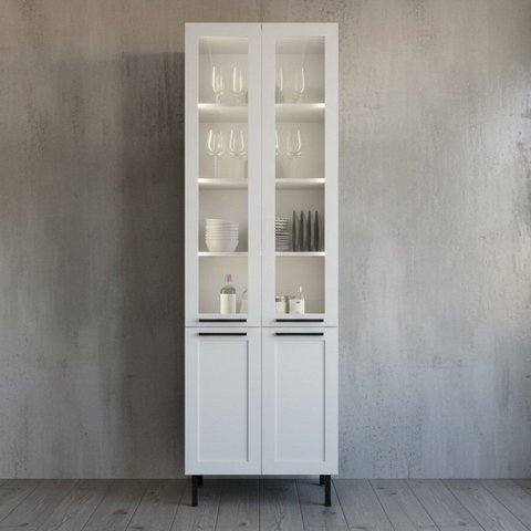 Cristaleira Sala de Jantar com Vidro em MDF com 4 Portas e Iluminação LED Grazi Branco