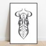 Quadro com moldura elmo viking barba medieval nerd 40x60 - 1