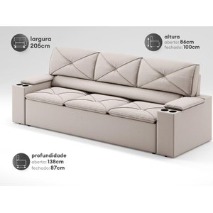 Sofá com Porta Copos Retrátil e Reclinável Pop 2,05m Velosuede Areia - Netsofas