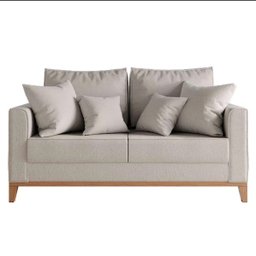 Sofá 2 Lugares Living Beny Base de Madeira Linho Cotton Cru - 1