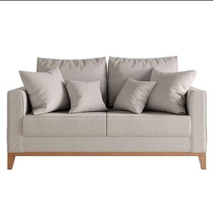 Sofá 2 Lugares Living Beny Base de Madeira Linho Cotton Cru