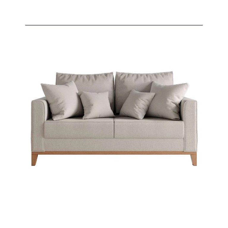 Sofá 2 Lugares Living Beny Base de Madeira Linho Cotton Cru