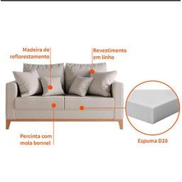 Sofá 2 Lugares Living Beny Base de Madeira Linho Cotton Cru - 4