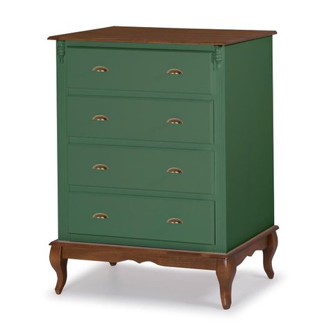 Cômoda de Madeira 4 Gavetas Pés Luiz Xv 60816 Hannover Linz Móveis - Verde/imbuia