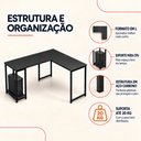 Ver imagem 4 de Mesa Escrivaninha em L Cairo para Home Office Moderna Estilo Diretor para Escritório e Estudo