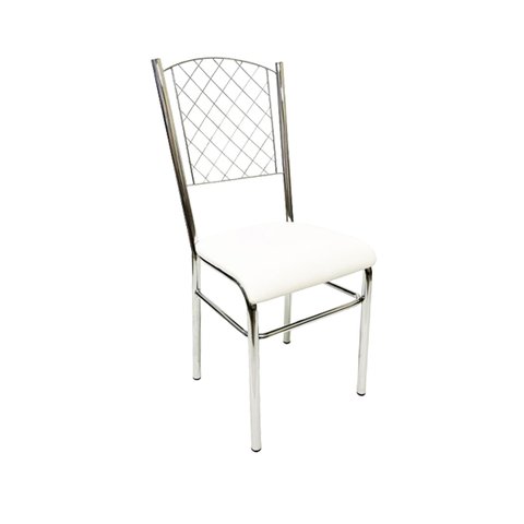Cadeira de Cozinha com Reforço Cromada Encosto Grade Assento Branco - Poltronas do Sul