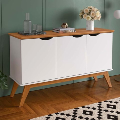 Buffet Aparador 122cm 3 Portas Pés Madeira Prism 1.2 Patrimar Branco/cinamomo