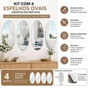 Ver imagem 3 de Espelho Adesivo Decorativo Kit 4 Ovais 40x60cm Parede Plastico Autoadesivo Multiuso Banheiro Quarto